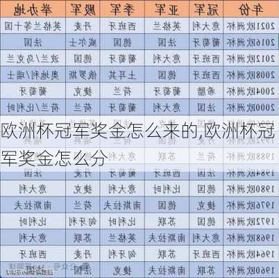 欧洲杯冠军奖金怎么来的,欧洲杯冠军奖金怎么分