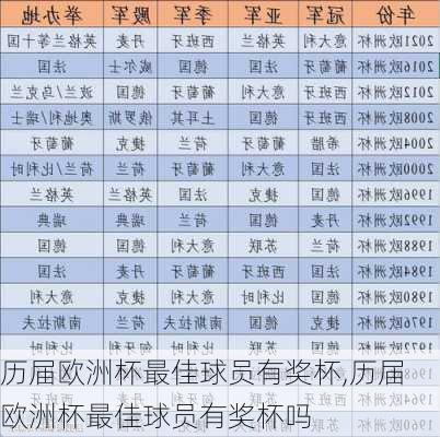 历届欧洲杯最佳球员有奖杯,历届欧洲杯最佳球员有奖杯吗