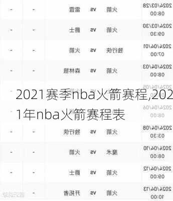 2021赛季nba火箭赛程,2021年nba火箭赛程表