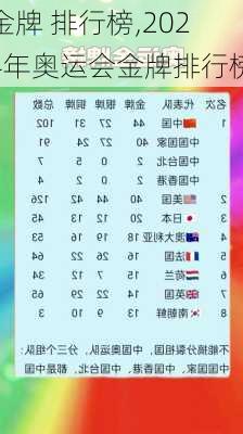 金牌 排行榜,2024年奥运会金牌排行榜