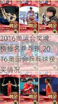 2016奥运会奖牌榜排名乒乓球,2016奥运会乒乓球获奖情况