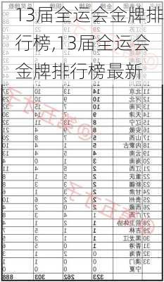 13届全运会金牌排行榜,13届全运会金牌排行榜最新