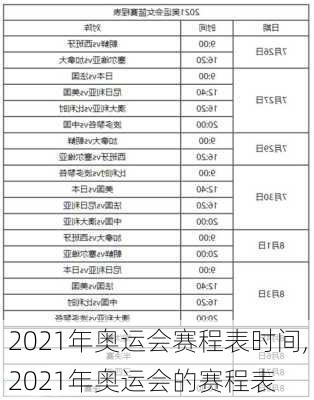 2021年奥运会赛程表时间,2021年奥运会的赛程表