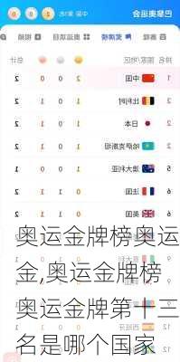奥运金牌榜奥运金,奥运金牌榜奥运金牌第十三名是哪个国家