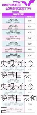 央视5套今晚节目表,央视5套今晚节目表预告