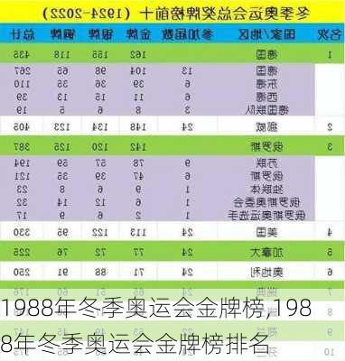 1988年冬季奥运会金牌榜,1988年冬季奥运会金牌榜排名