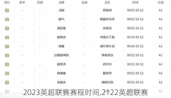 2023英超联赛赛程时间,2122英超联赛