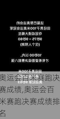 奥运会百米赛跑决赛成绩,奥运会百米赛跑决赛成绩排名