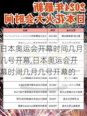 日本奥运会开幕时间几月几号开幕,日本奥运会开幕时间几月几号开幕的
