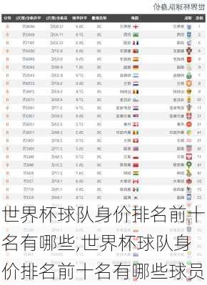 世界杯球队身价排名前十名有哪些,世界杯球队身价排名前十名有哪些球员
