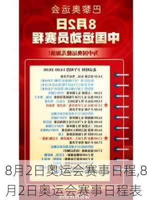 8月2日奥运会赛事日程,8月2日奥运会赛事日程表