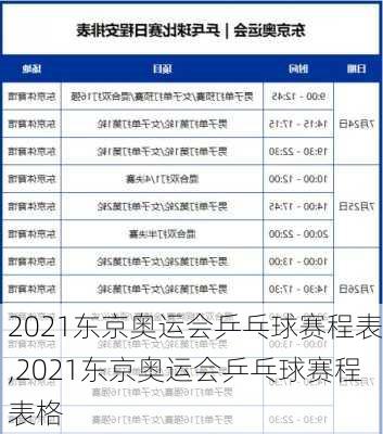 2021东京奥运会乒乓球赛程表,2021东京奥运会乒乓球赛程表格