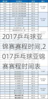 2017乒乓球亚锦赛赛程时间,2017乒乓球亚锦赛赛程时间表