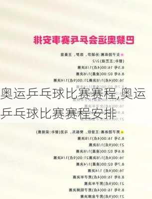 奥运乒乓球比赛赛程,奥运乒乓球比赛赛程安排