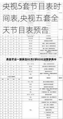 央视5套节目表时间表,央视五套全天节目表预告