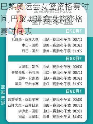 巴黎奥运会女篮资格赛时间,巴黎奥运会女篮资格赛时间表