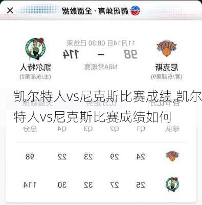 凯尔特人vs尼克斯比赛成绩,凯尔特人vs尼克斯比赛成绩如何