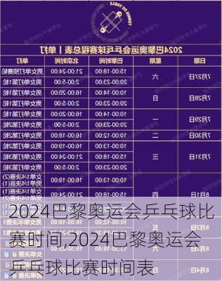2024巴黎奥运会乒乓球比赛时间,2024巴黎奥运会乒乓球比赛时间表
