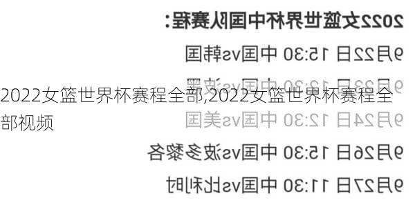 2022女篮世界杯赛程全部,2022女篮世界杯赛程全部视频