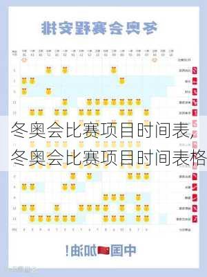 冬奥会比赛项目时间表,冬奥会比赛项目时间表格