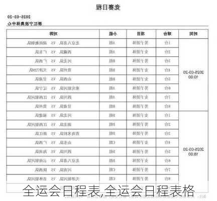 全运会日程表,全运会日程表格