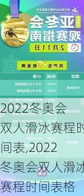 2022冬奥会双人滑冰赛程时间表,2022冬奥会双人滑冰赛程时间表格
