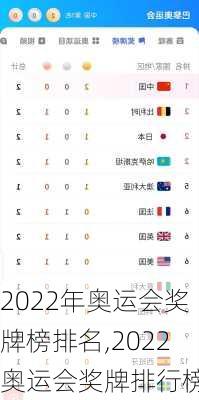 2022年奥运会奖牌榜排名,2022奥运会奖牌排行榜