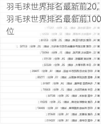羽毛球世界排名最新前20,羽毛球世界排名最新前100位