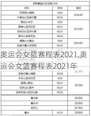 奥运会女篮赛程表2021,奥运会女篮赛程表2021年