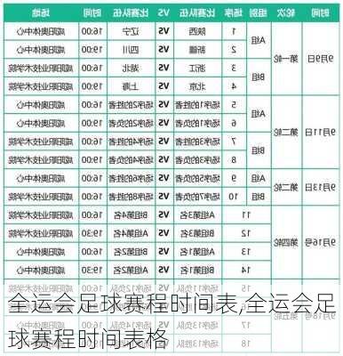 全运会足球赛程时间表,全运会足球赛程时间表格