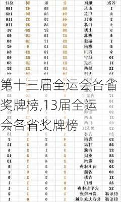 第十三届全运会各省奖牌榜,13届全运会各省奖牌榜
