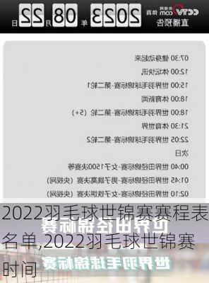 2022羽毛球世锦赛赛程表名单,2022羽毛球世锦赛时间