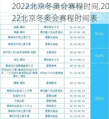 2022北京冬奥会赛程时间,2022北京冬奥会赛程时间表