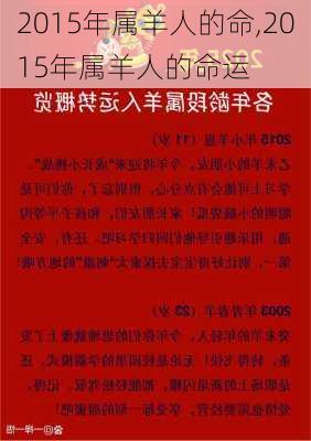 2015年属羊人的命,2015年属羊人的命运