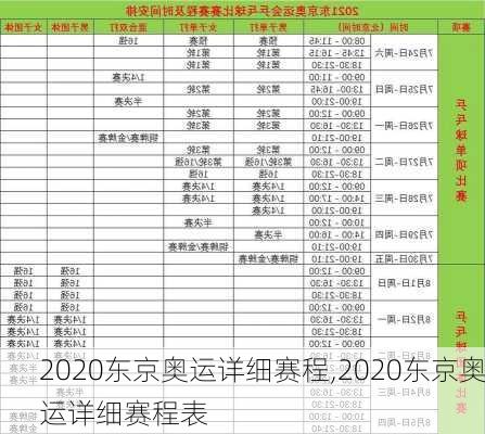 2020东京奥运详细赛程,2020东京奥运详细赛程表