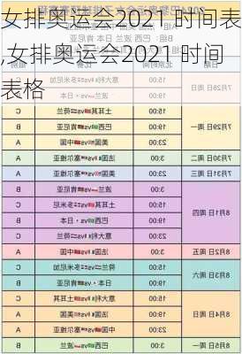 女排奥运会2021 时间表,女排奥运会2021 时间表格