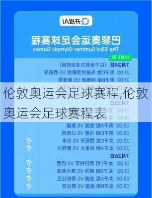 伦敦奥运会足球赛程,伦敦奥运会足球赛程表