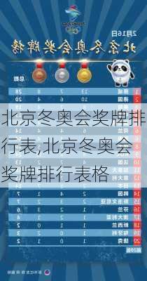 北京冬奥会奖牌排行表,北京冬奥会奖牌排行表格