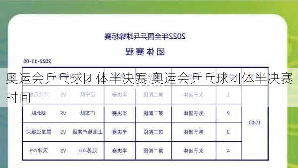 奥运会乒乓球团体半决赛,奥运会乒乓球团体半决赛时间