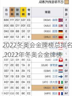 2022冬奥会金牌榜总排名,2022年冬奥会金牌榜