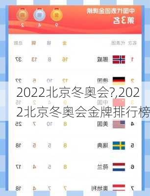 2022北京冬奥会?,2022北京冬奥会金牌排行榜
