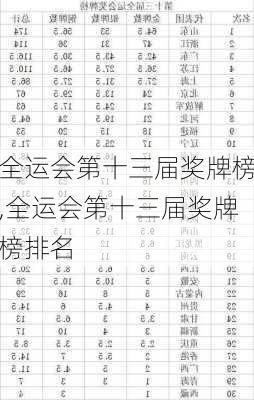 全运会第十三届奖牌榜,全运会第十三届奖牌榜排名