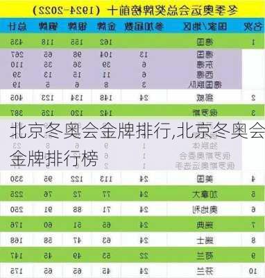 北京冬奥会金牌排行,北京冬奥会金牌排行榜