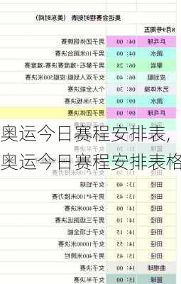 奥运今日赛程安排表,奥运今日赛程安排表格