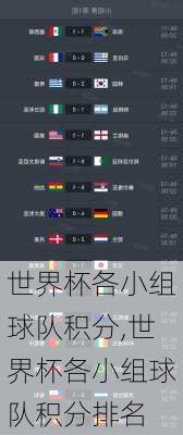世界杯各小组球队积分,世界杯各小组球队积分排名