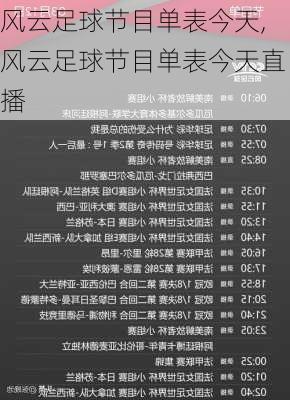 风云足球节目单表今天,风云足球节目单表今天直播