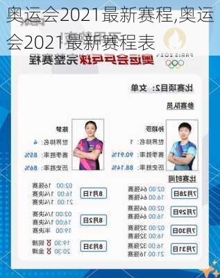 奥运会2021最新赛程,奥运会2021最新赛程表