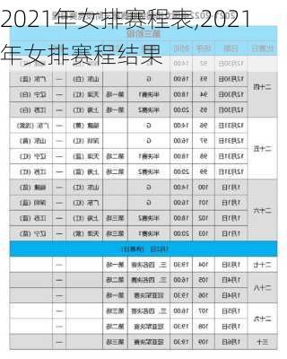 2021年女排赛程表,2021年女排赛程结果