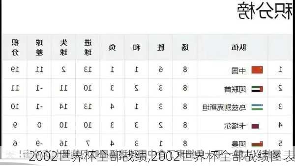 2002世界杯全部战绩,2002世界杯全部战绩图表