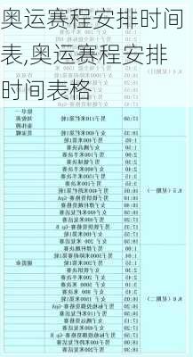 奥运赛程安排时间表,奥运赛程安排时间表格